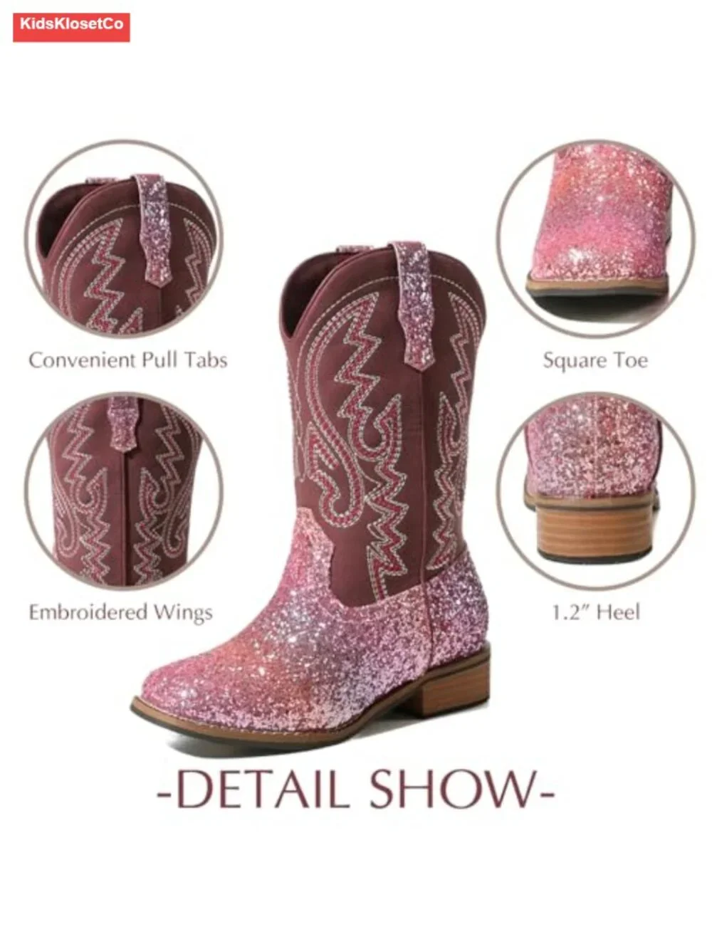 Embroidered Square Toe Cowgirl Boots - Pull On Western Boots for Kids